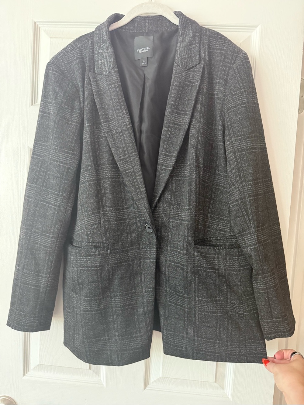 Simply Vera Vera Wang Gray Plaid Single-Button Blazer
